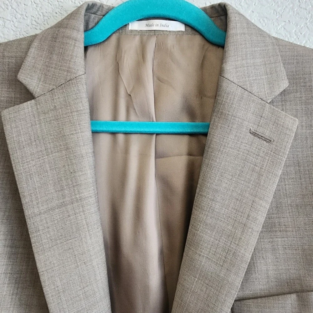 Ralph Lauren‎ Men's 44L Tan Beige Plaid Blazer Suit Jacket Sport Coat *Flaw